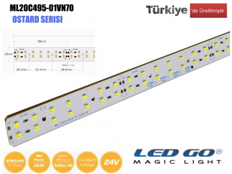 ML20C495-01VN70 | 2835 LEDBAR-50CM-70LED/M-24VDC CEM1 PCB 20mm OSRAM/SAMSUNG LED